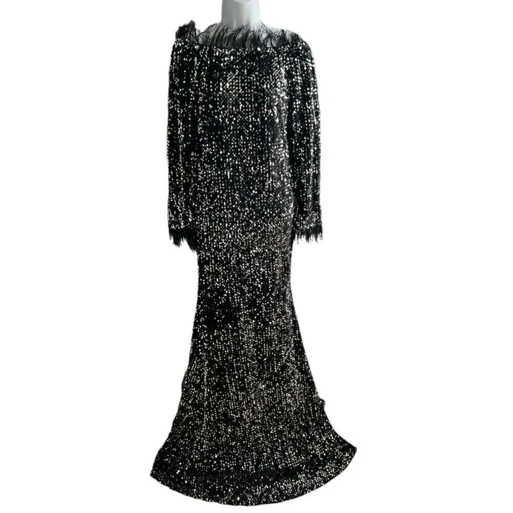 NEW FASHION Bodycon Sexy Dresses Women Off Shoulder Feather Long Dress Size XL